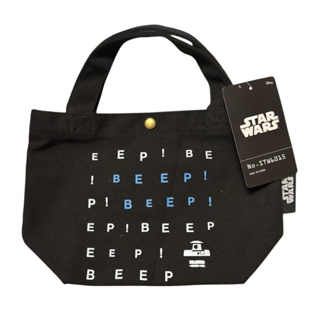 NEW! Star Wars Droid "Beep!" Japanese Lunch Tote Sack‎ Bag Black Pocket & Snap